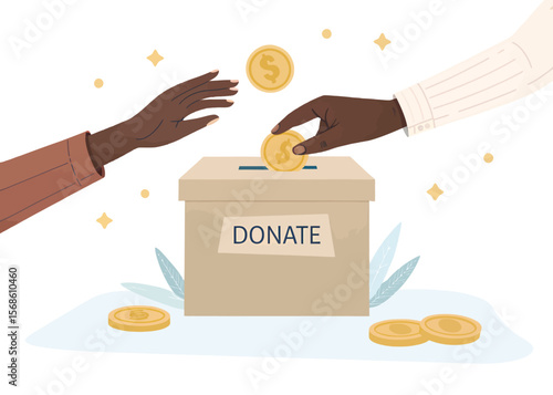 Donate money charity fundraising donation box fundraising campaign giving back social cause help others