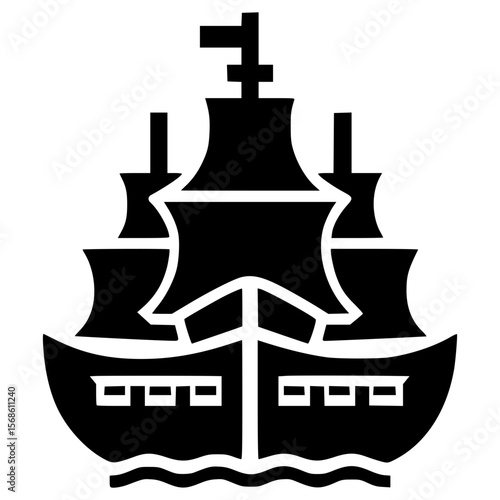 Detailed black silhouette of a sailing ship displayed as an icon