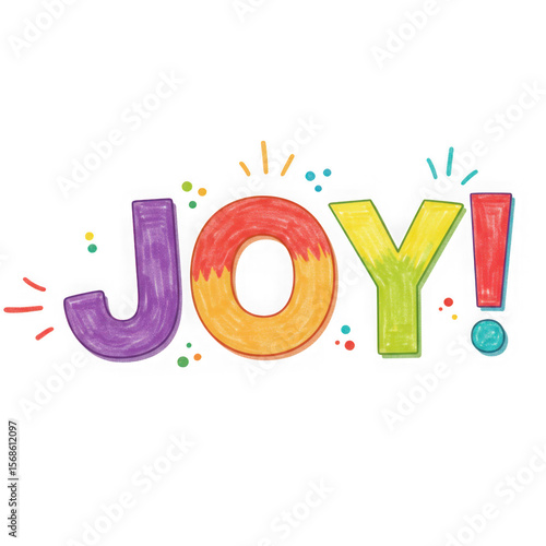 Colorful joy word art isolated on transparent background