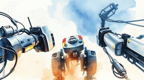 Robots launch futuristic mission.
