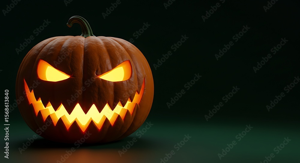 Fototapeta premium Halloween pumpkin cut out with scary face, featured on solid plain background, soft lighting, realistic style.