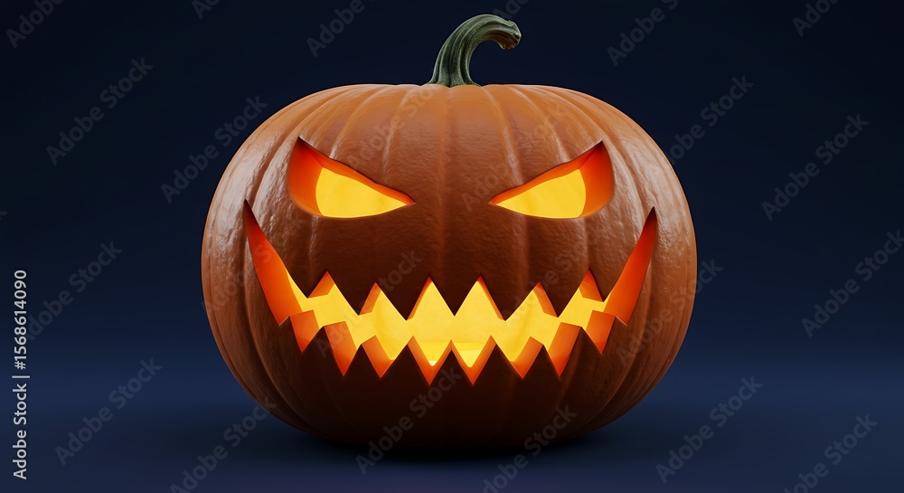 Fototapeta premium Halloween pumpkin cut out with scary face, featured on solid plain background, soft lighting, realistic style.