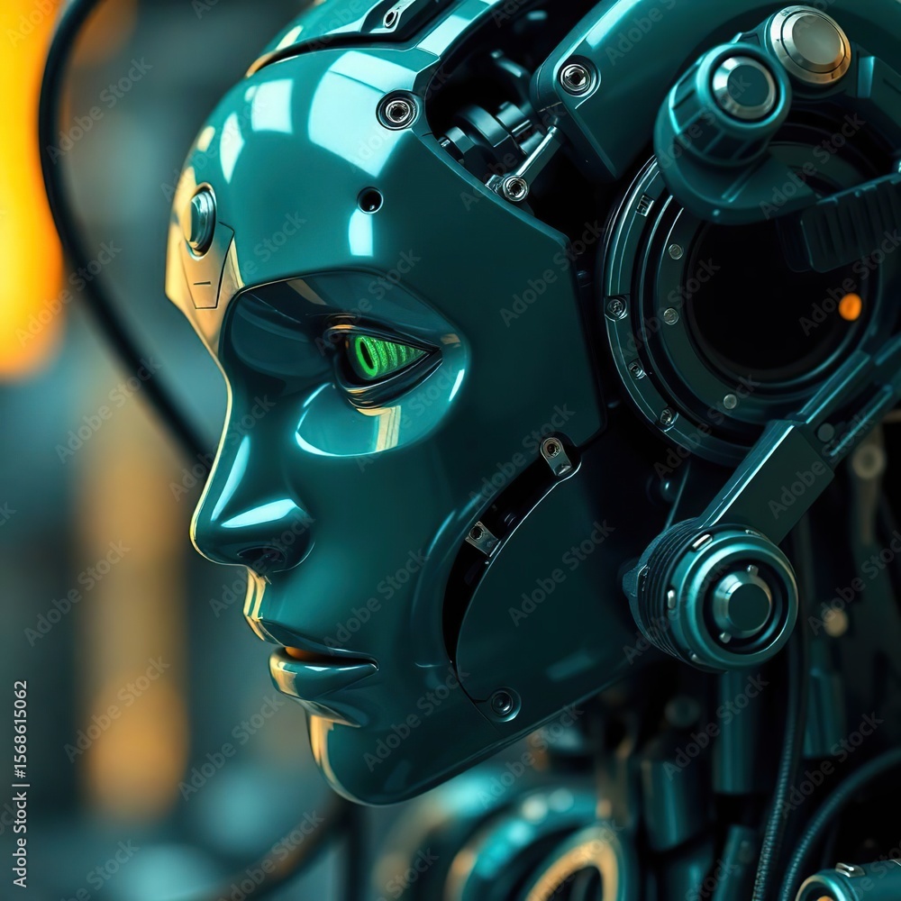 Fototapeta premium Teal automation robot futuristic gaze