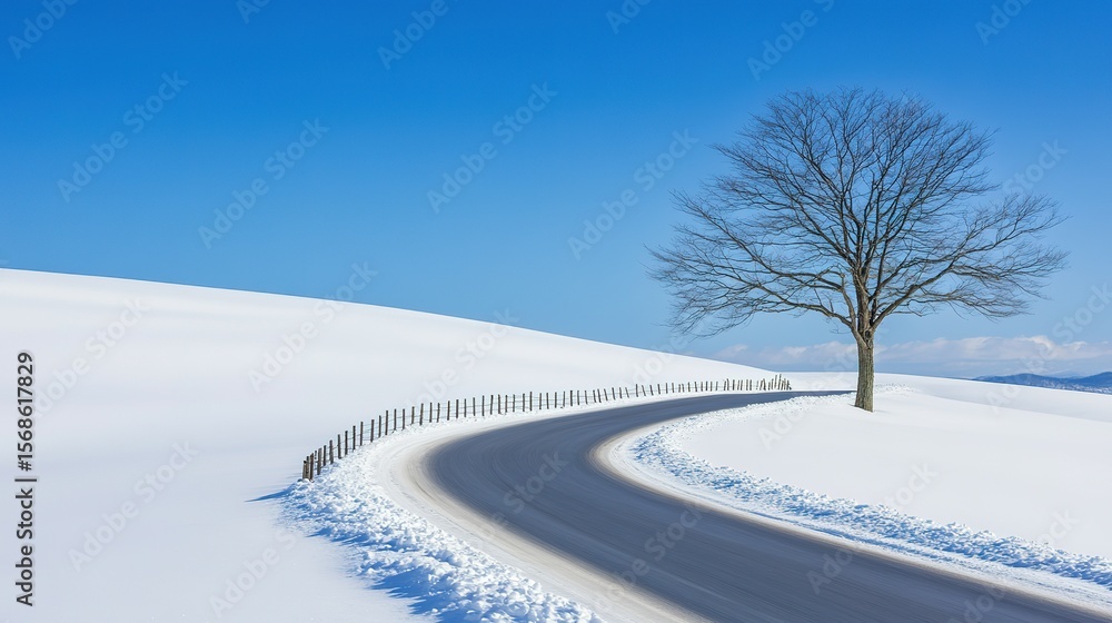 Fototapeta premium Winding road through a snowy landscape.