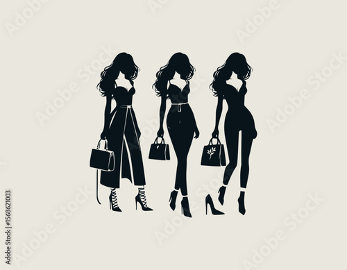 Elegant Woman Silhouette Stylish Glamour Fashion Beauty Vector Logo Design