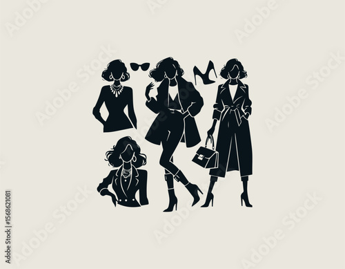 Elegant Woman Silhouette Stylish Glamour Fashion Beauty Vector Logo Design