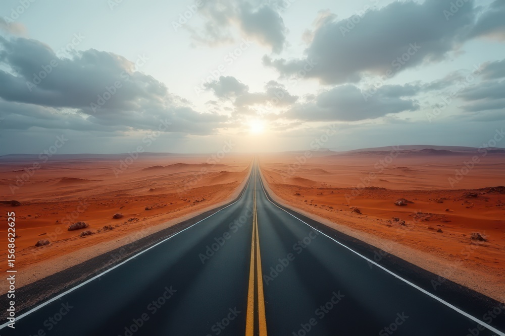 Naklejka premium Endless Desert Road at Sunrise