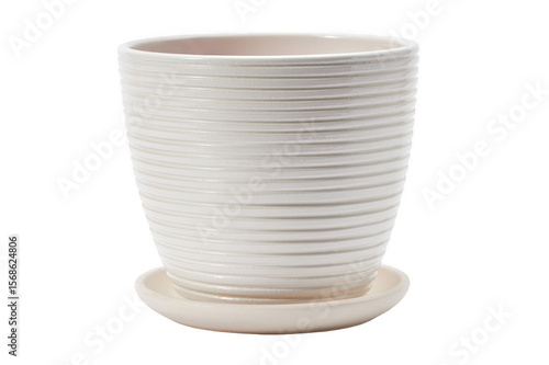 Photography Textured white ceramic planter with saucer on transparent background