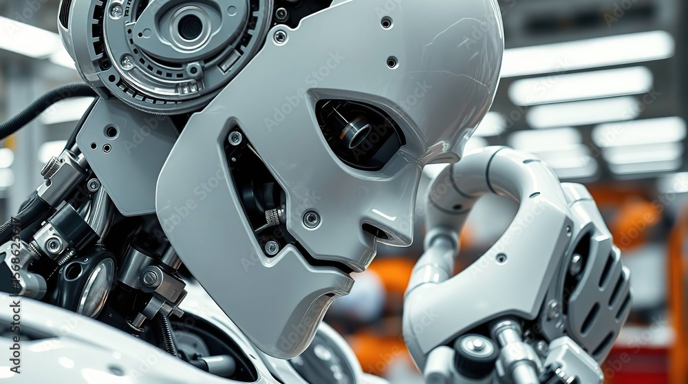 Fototapeta premium Thinking Robot in Factory.