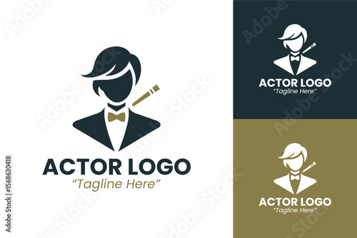 Sophisticated Actor Logo in Gold and Black for Prestigious Branding and Film Identity
