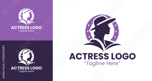 Elegant Actress Logo in Purple for Feminine Branding and Creative Design
