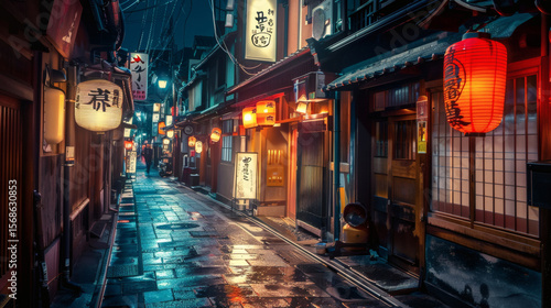 Wallpaper Mural A high-quality AI-generated image of deserted japanese alley at night for commercial use. Torontodigital.ca