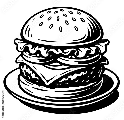 A hamburger with lettuce and cheese on a plate