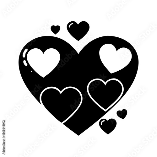 Black Heart Filled with Love and Affection with Smaller Hearts Around