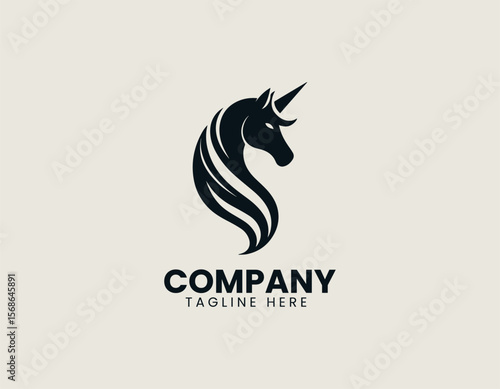 Elegant Unicorn Head Silhouette Mythical Magical Creature Vector Logo Design