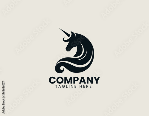Elegant Unicorn Head Silhouette Mythical Magical Creature Vector Logo Design