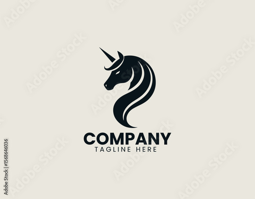 Elegant Unicorn Head Silhouette Mythical Magical Creature Vector Logo Design