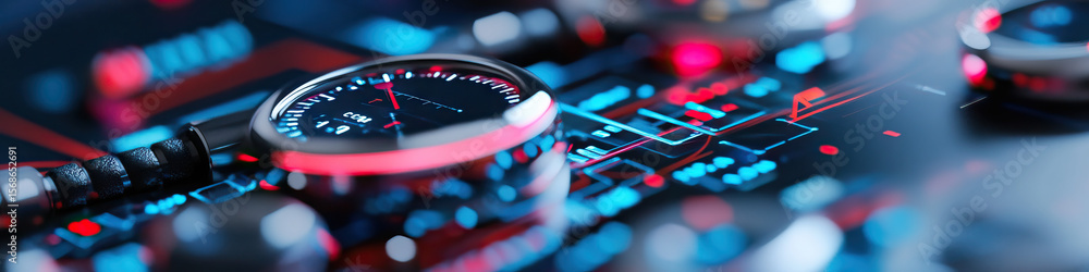 Obraz premium Close-up of a Futuristic Gauge and Circuit Board