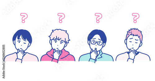悩むポーズをとる男性のイラスト素材