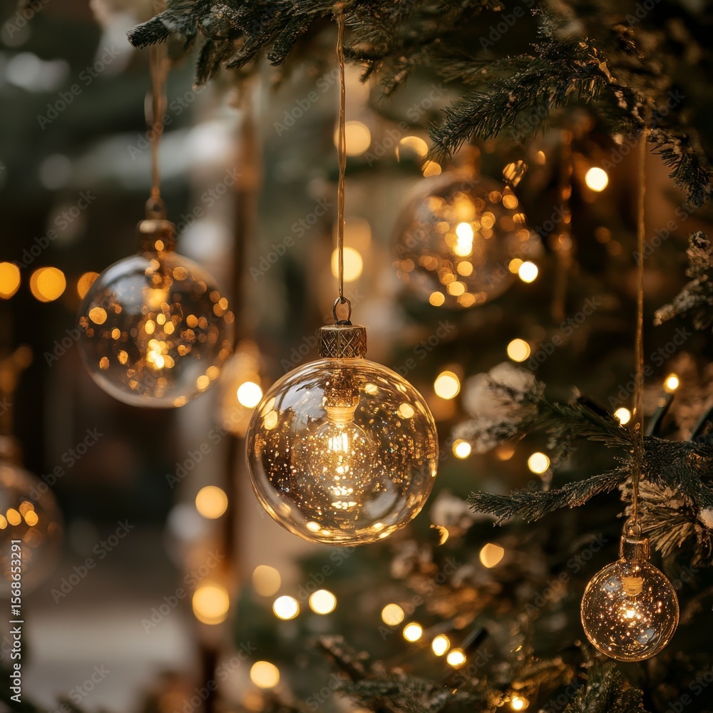 custom made wallpaper toronto digitalChristmas Ornament Reflections: Glimmering, clear glass ornaments are suspended amongst the evergreen branches of a Christmas tree, each reflecting the warm glow of holiday lights.