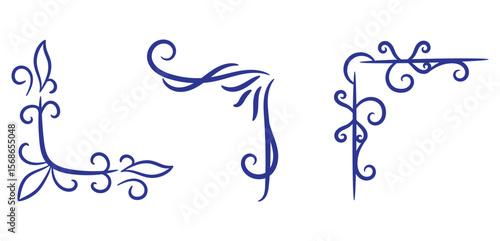 Elegant blue corner border designs hand-drawn illustrations