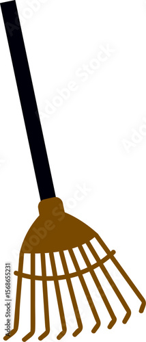 Vector illustration of a Gardening hand Rake. A garden rake with a wooden handle and metal tines, used for landscaping and gardening tasks.