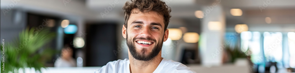 Obraz premium Portrait of Smiling Young Man in Indoor Setting