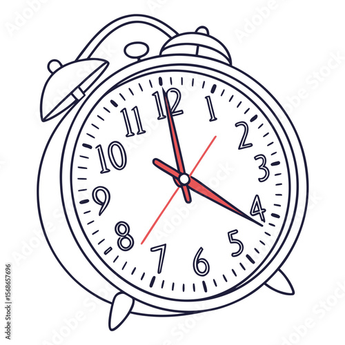 Alarm clock with red hands on white background time clock face