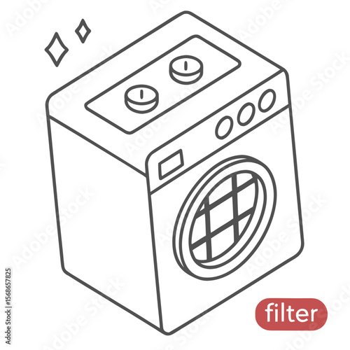 Appliance with knobs and circular vent filter line art