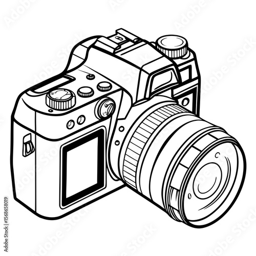 Black and white digital camera with lens photography technology
