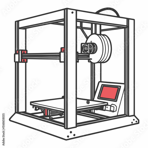Black and white additive manufacturing machine with red accents 3d printer technology
