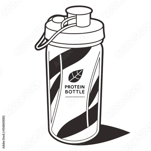 Black and white protein shaker bottle with leaf logo protein bottle supplement