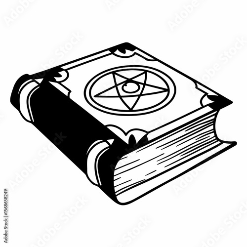 Black pentagram magic book with white background occult spell