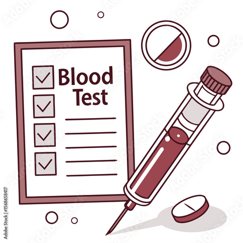 Blood test checklist syringe and pill medical healthcare