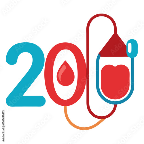 Blue and red numbers with blood bag blood donation medical