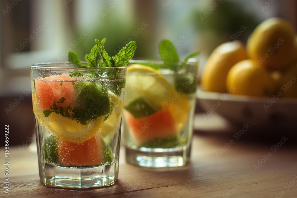 Fototapeta premium Chilled melon and lemon mojitos