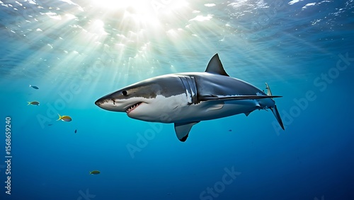 Wallpaper Mural Majestic Great White Shark Underwater Ocean Predator in Sunlight Torontodigital.ca