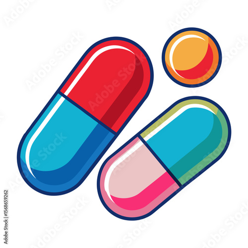 Colorful medicine capsules and pill health pharmaceutical