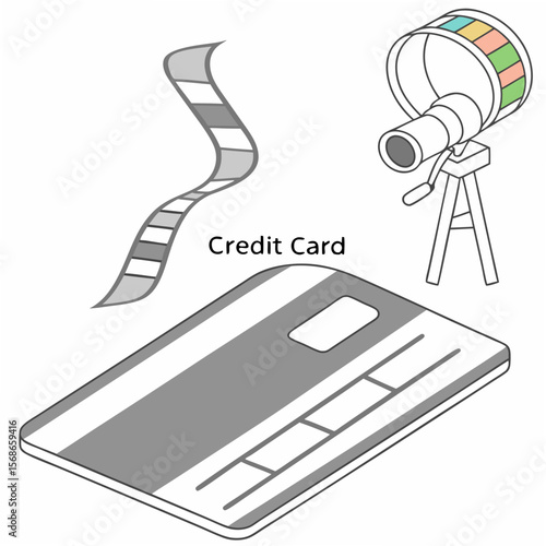 Credit card film reel and telescope finance movie
