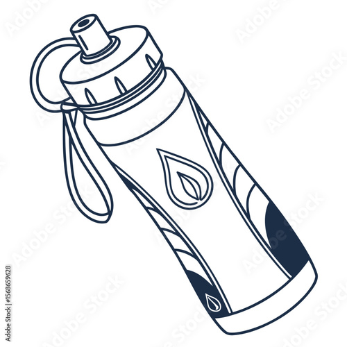 Dark blue outline hydration bottle with leaf emblem water bottle sports bottle