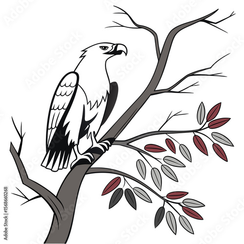 Eagle perched on a branch with leaves bird tree