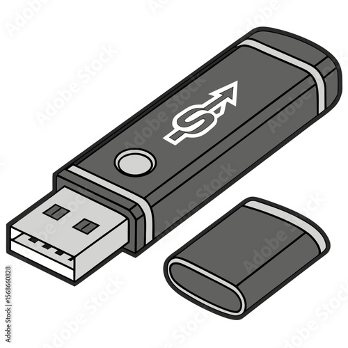 Gray U S B drive with cap and symbol storage data
