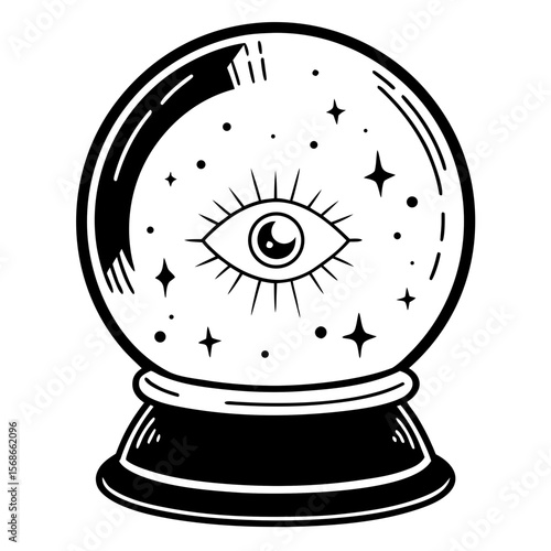 Mystical crystal ball with eye and stars fortune telling divination