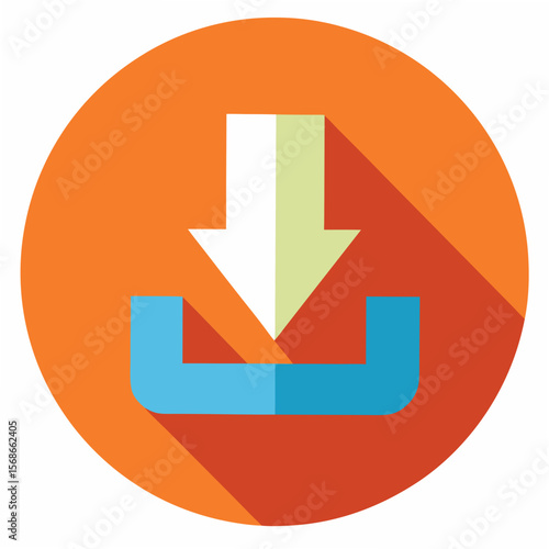 Orange circle with download icon arrow down