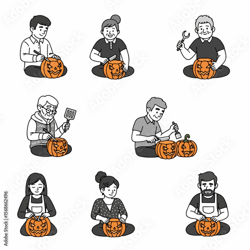 people carving pumpkins halloween family activity autumn