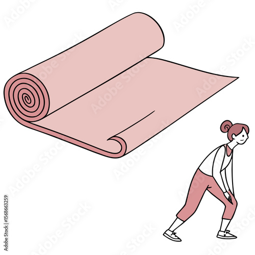 Pink yoga mat and woman stretching exercise