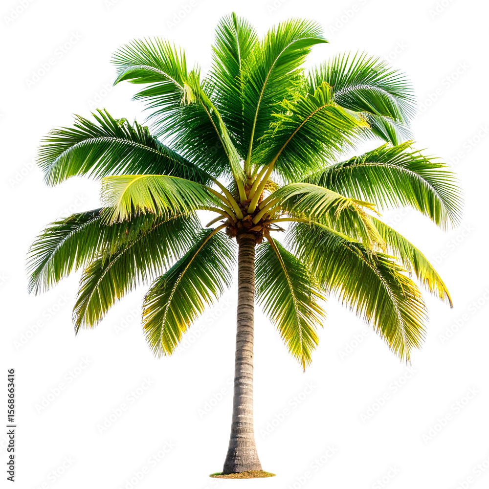 Fototapeta premium palm tree isolated on white transparent background. tropical tree with fresh green leaves, cutout png