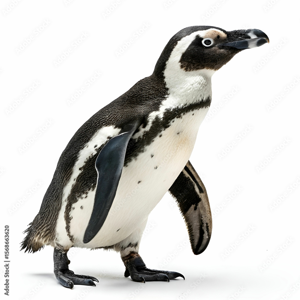 Obraz premium A cute penguin stands against a pure white background.