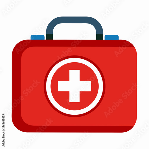 Red first aid kit with white cross medical emergency