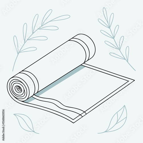 Rolled yoga mat with decorative leaves exercise fitness